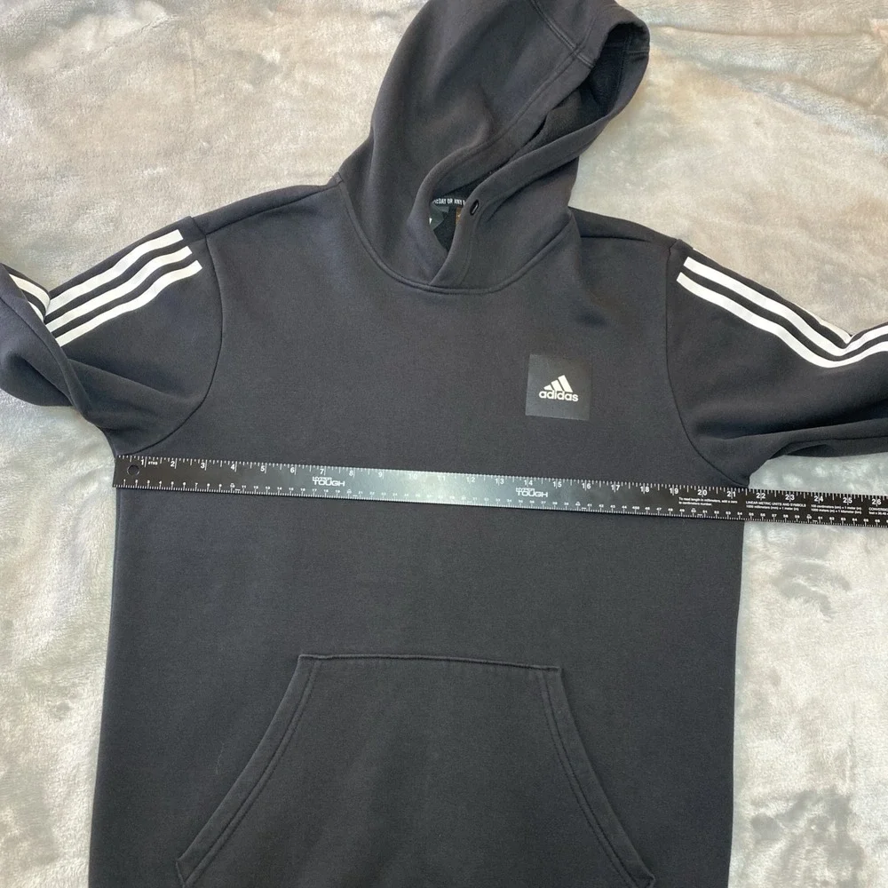Adidas‎ Hoodie Mens Medium Black 3-Stripes Fleece Pullover Sporty Athletic